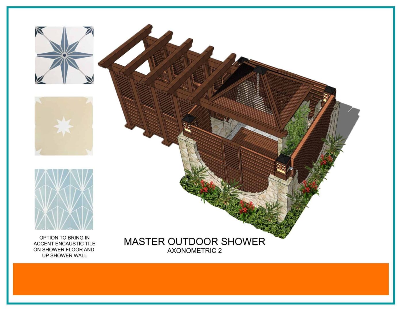 Master outdoor shower design with wooden structure and glass roof for private retreat.